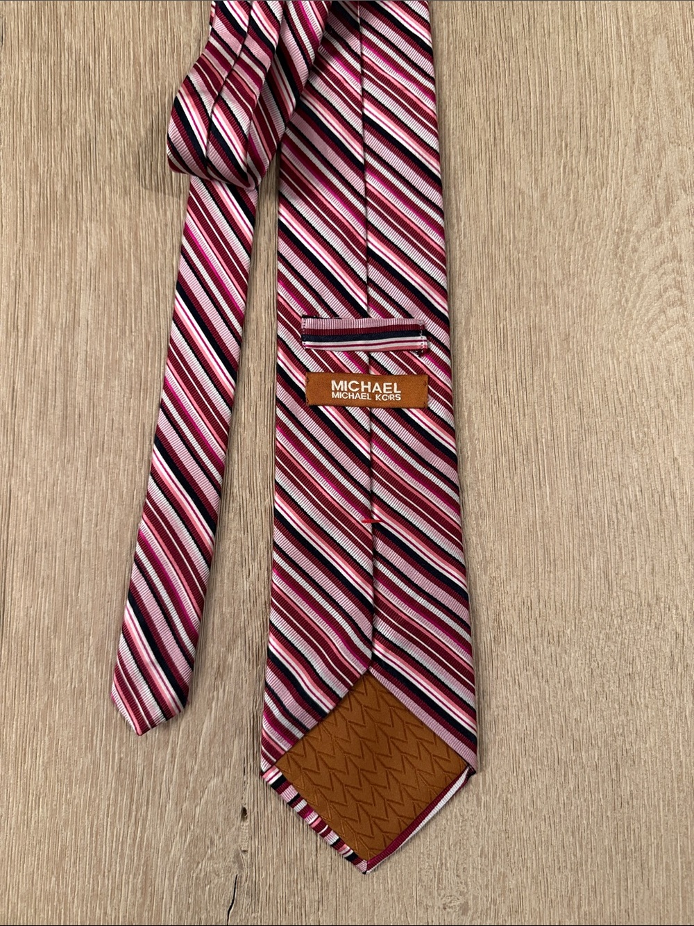 Michael Kors silk Pink and Black Striped Silk Tie